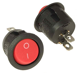 Круглый чёрный выключатель с красной клавишей, KCD1-5-101, 20 мм