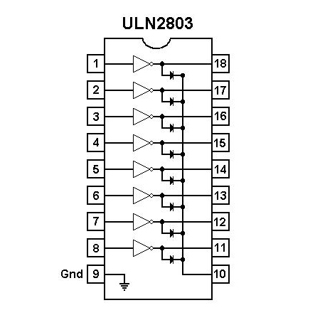 Микросхема ULN2803APG - набор восьми мощных ключей