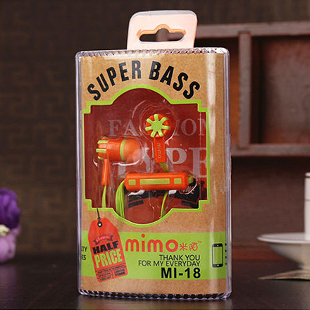 Внутриканальные наушники «Mimo Super Bass» (оранжево-зеленые)
