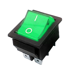 Выключатель клавишный  KCD4 зелёный с подсветкой, 2 пары контактов