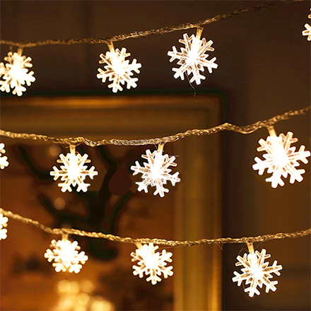 Гирлянда светодиодная «Снежинки» 10 метров 100 фонариков теплая белая