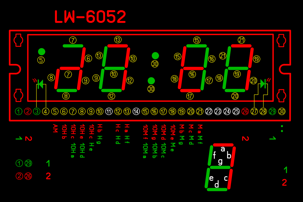 Четырёхразрядный семисегментный индикатор LW-6052 общий катод